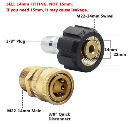 Pressure Washer Adapters- M22 swivel to 3/8" Quick Connect, 3/4" to Quick Release