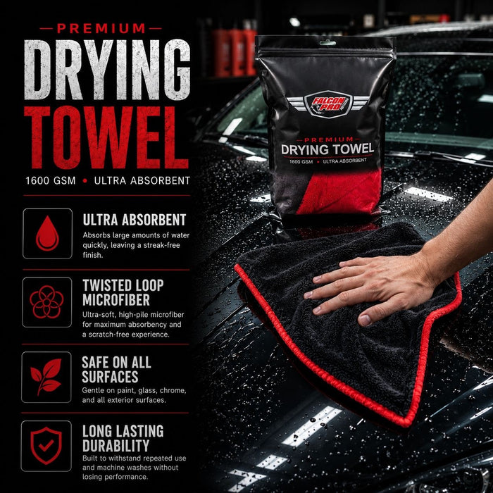 FalconPro Premium Microfiber Car Drying Towel – 1600 GSM