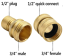 Pressure Washer Adapters- 1/2" Plug to 3/4 male Quick Connect, 3/4" female to Quick Release